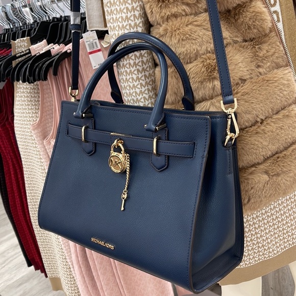 Michael Kors 35T1GHMS2L Hamilton Medium Satchel Crossbody Navy - Picture 5 of 16